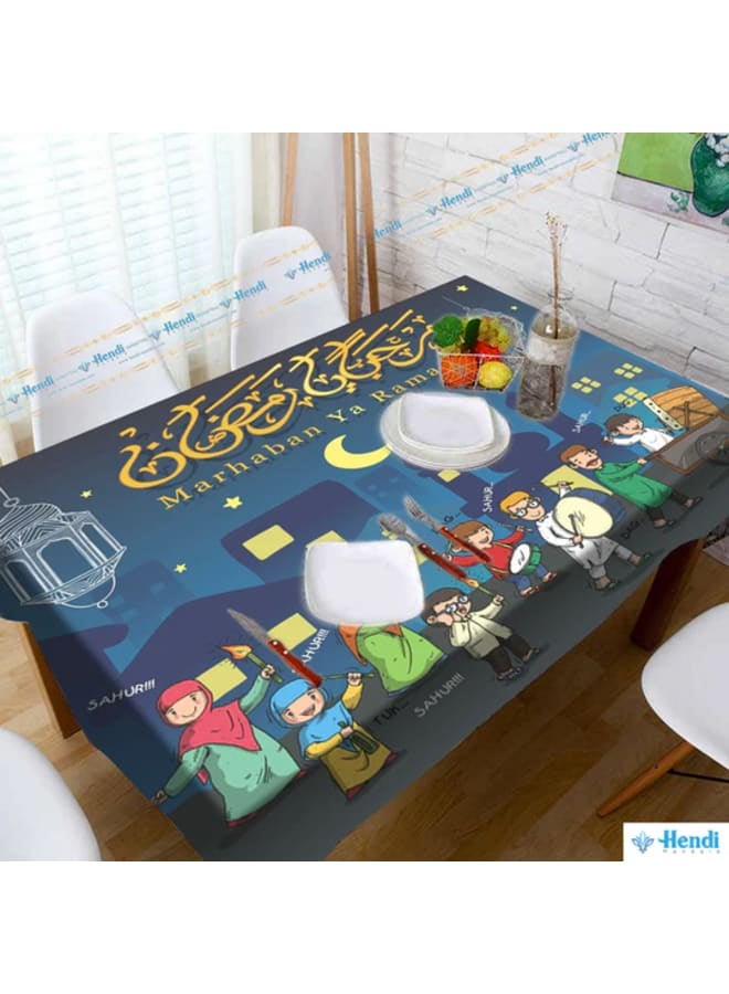 Ramadan Printed Tablecloth with Elegant Islamic Patterns – Durable Fabric – Easy to Clean – Perfect for Dining Tables